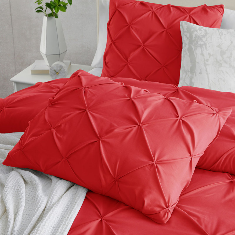 Housse de couette avec insert Pinch Pleat, Couette pour grand lit + 3 pièces supplémentaire, Rouge cerise