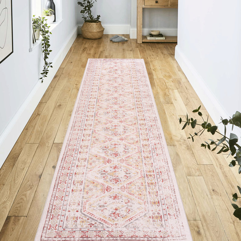 Low-Pile Beige 2'6''X10' Washable Rug, Non-Slip Non-Shedding For Living Room, Bedroom, Kitchen, Dining Runner, Kitchen Area
