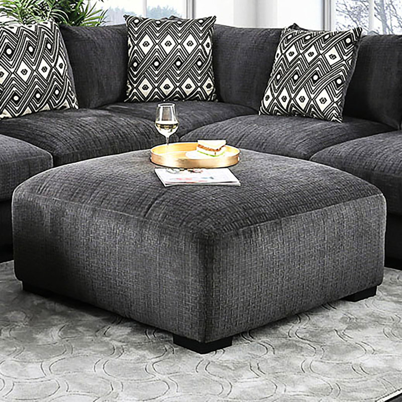 Carré gris contemporain avec mousse à mémoire de forme et conception modulaire, 43 pouces de largeur, profondeur, 21 haut, structure en bois massif, pieds en tissu d'ameublement en chenille, largeur, profondeur, hauteur