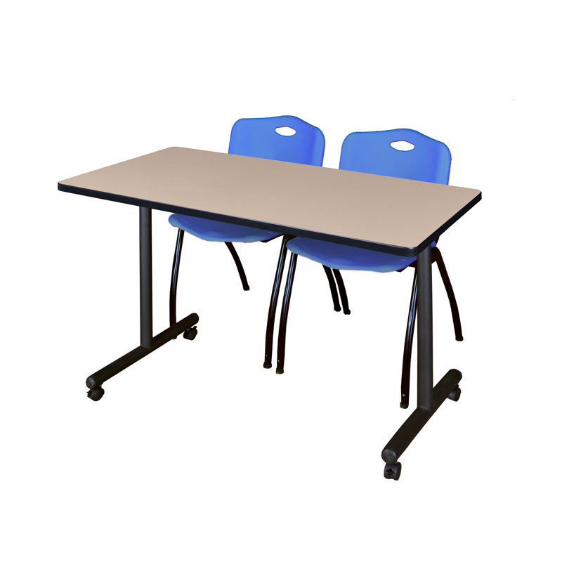 Table de formation mobile Nicklo, chaises empilables 2 M, H 29 po x L 48 po x l 24 po, Bleu, Cerisier