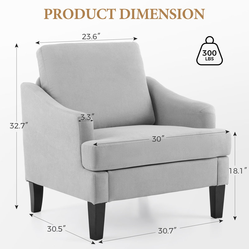 Fauteuil d'appoint 30 po avec pieds rembourrés, Gris clair