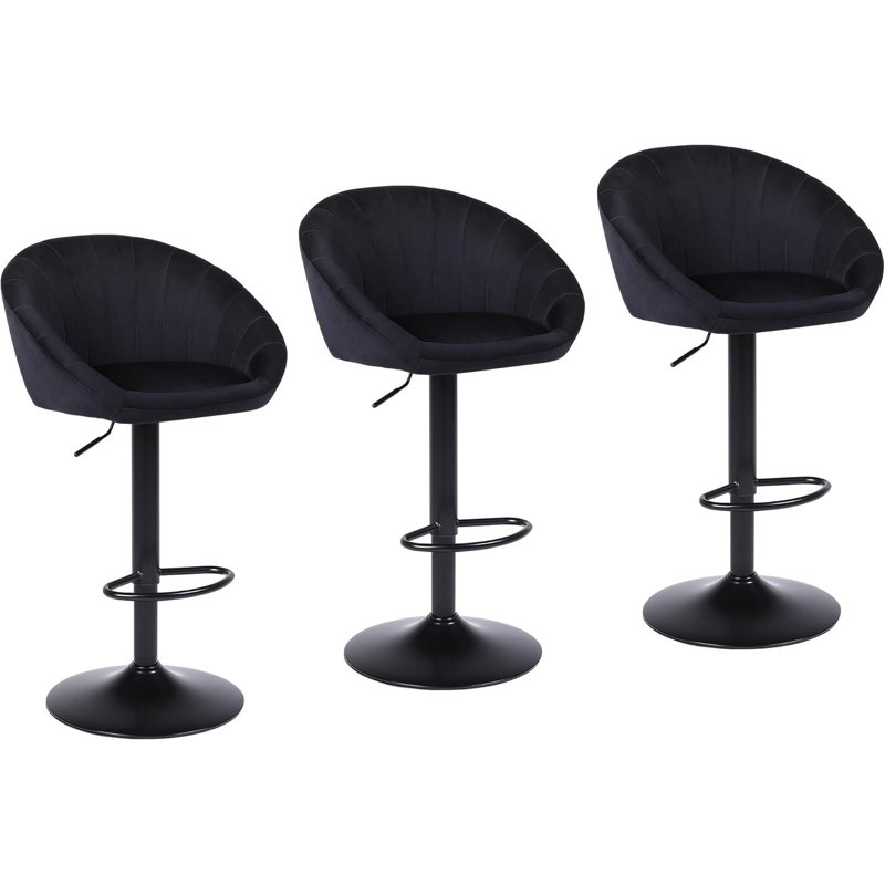 Swivel Upholstered Adjustable Height Bar Stool, Black/Velvet