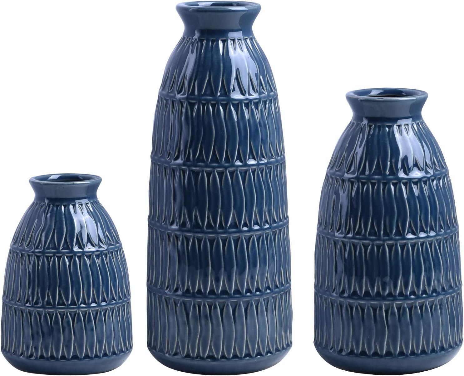 Ivy Bronx Navy Blue Ceramic Flower Vases Set Of 3, Modern Farmhouse ...