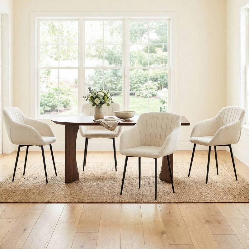 Ohio Upholstered Dining Chair, 4, Cream Chenille