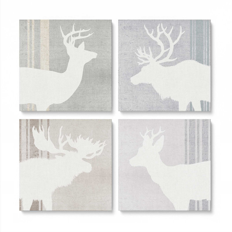 Ensemble de 4 silhouettes de bois de cerf, H 12 po x l 48 po, Toile tendue