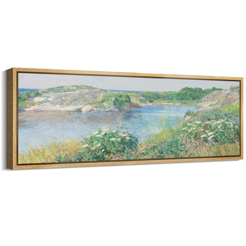 "Pastoral River Scene", campagne rétro rétro, très grande impression murale encadrée, H 20 po x l 60 po, Naturel