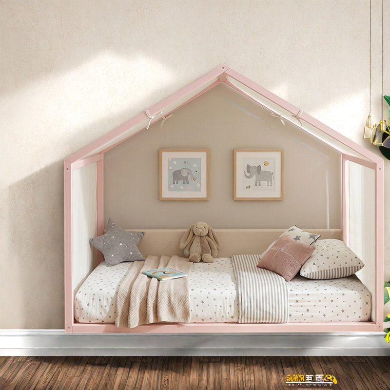 Lits à baldaquin rose doux, cadre en bois aggloméré simple, chambre à coucher moderne pour la maison