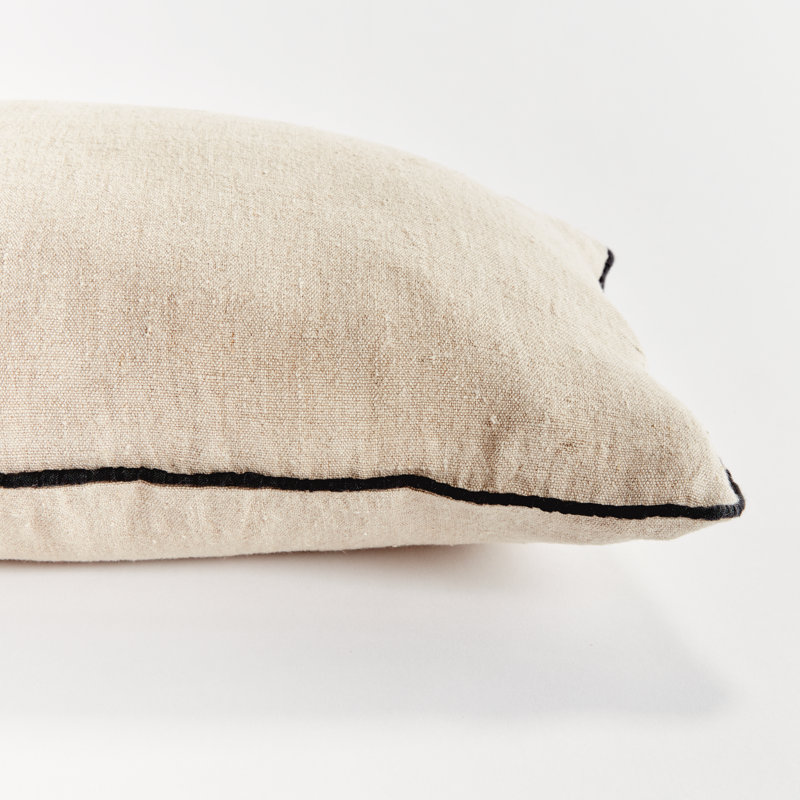 Elias Linen Rectangular Pillow Cover & Insert, Flax/Black, Rectangular 14"H x 20"W