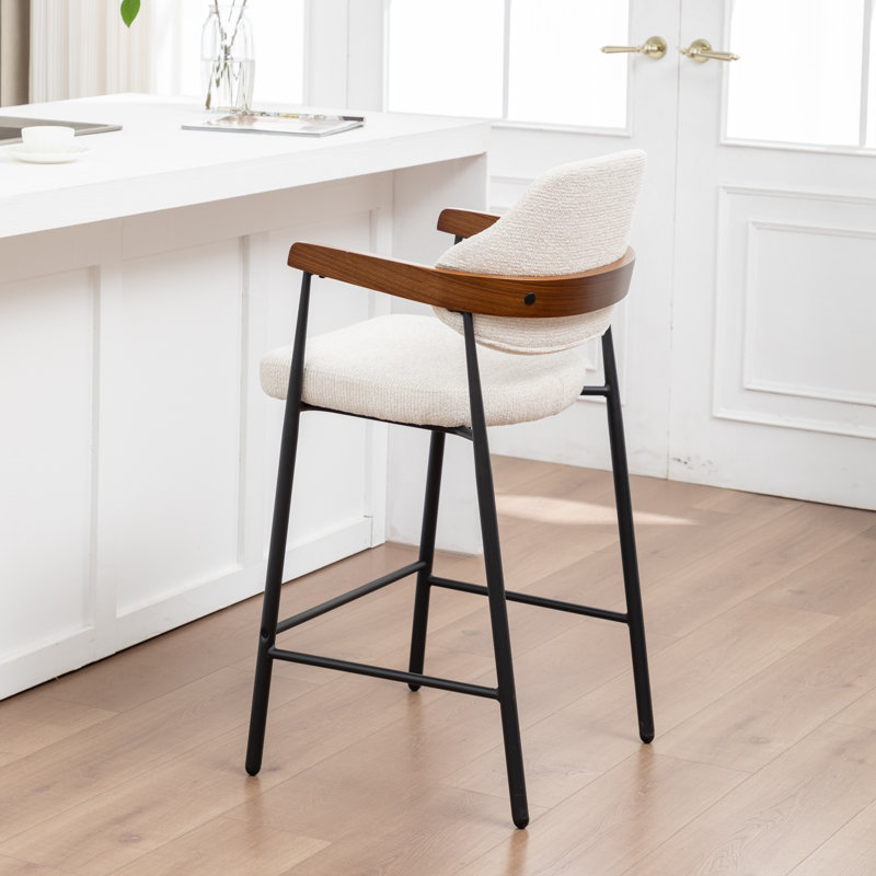Tabouret de comptoir rembourré avec accoudoirs Devane, Beige