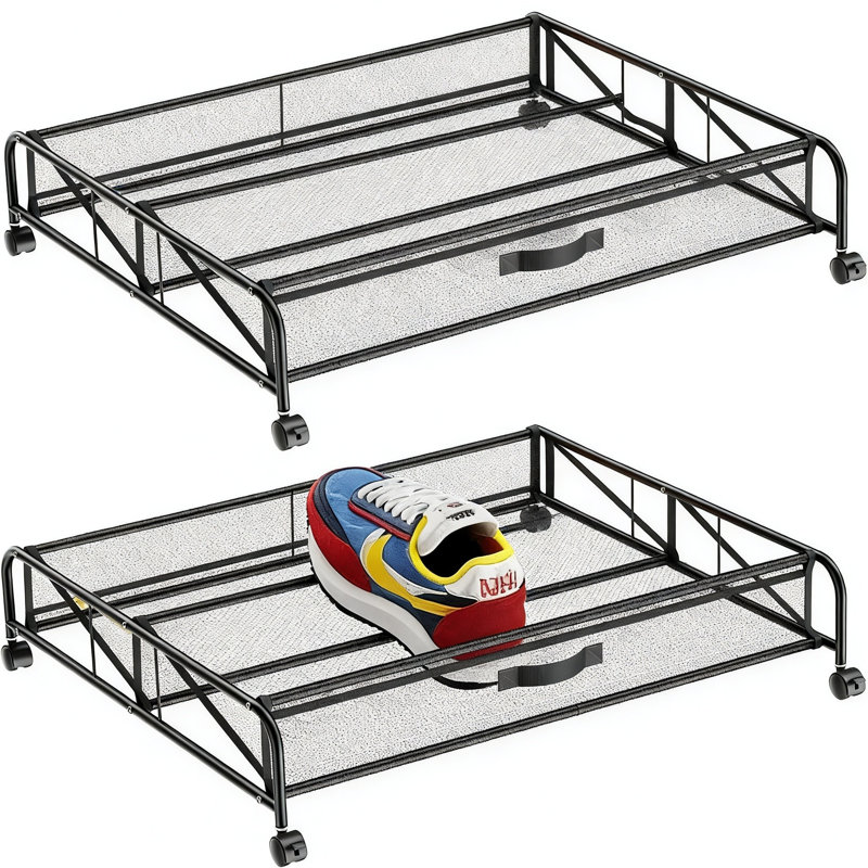 Rangement pour chaussures sous le lit avec roulettes, 2 bacs de rangement (noir)