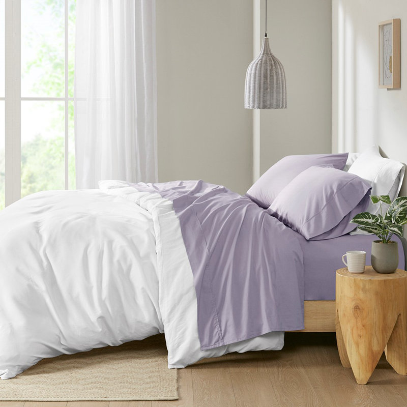 Ensemble de draps en percale de coton à densité de tissage 200 fils Gracie Mills Clementine, Mauve