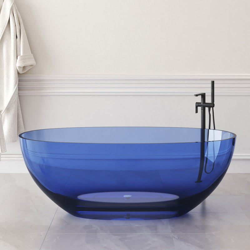 Baignoire de trempage autoportante à surface solide de 61 po Forma, Bleu transparent