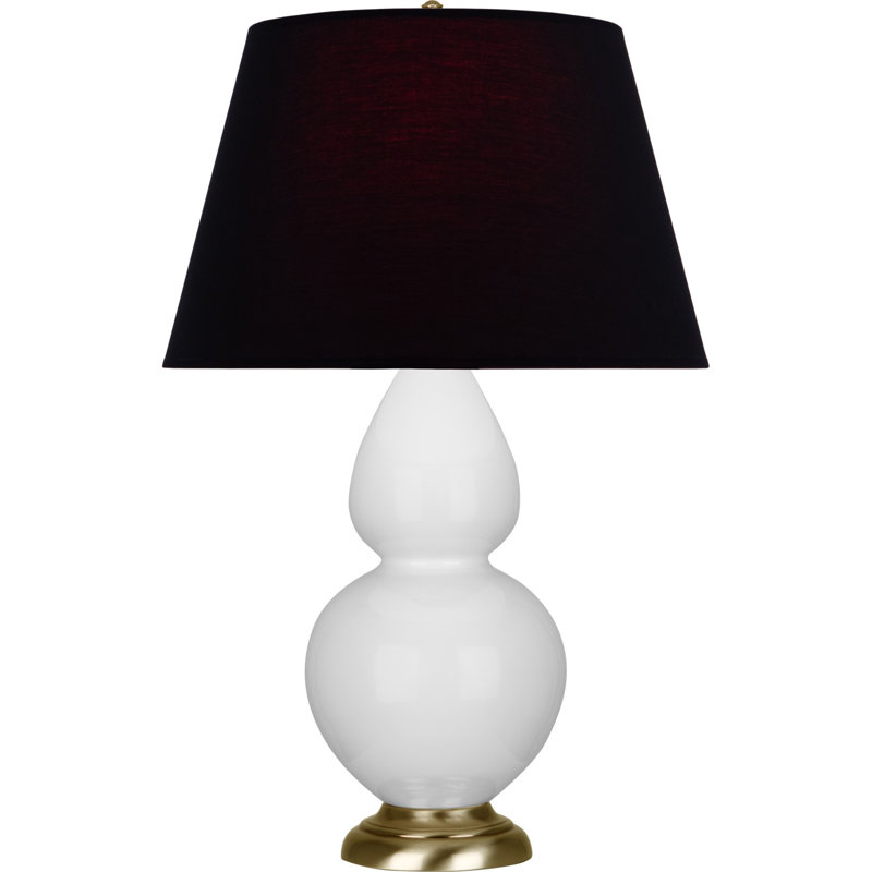 Lampe de table double gourde en céramique, Marguerite émaillée / laiton, Tangerine / doublure taupe, Laiton