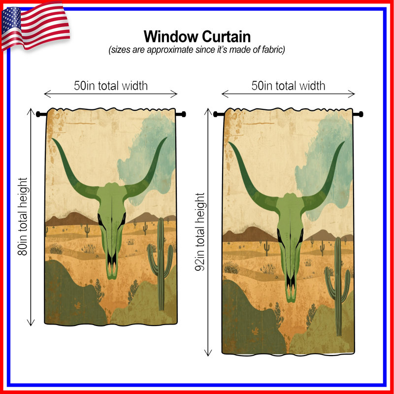 Rideaux Green Bull Skull, 50" x 80" - 1 Panel, Blockout