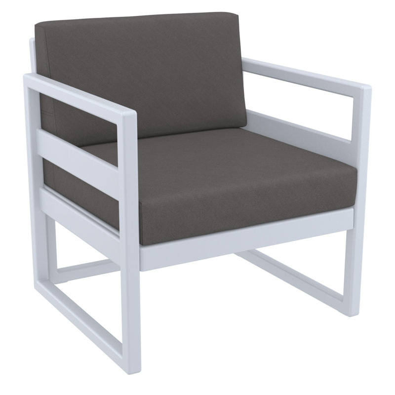 Chaise de patio avec coussins Lane, Toile gris anthracite Sunbrella®, Argent / gris