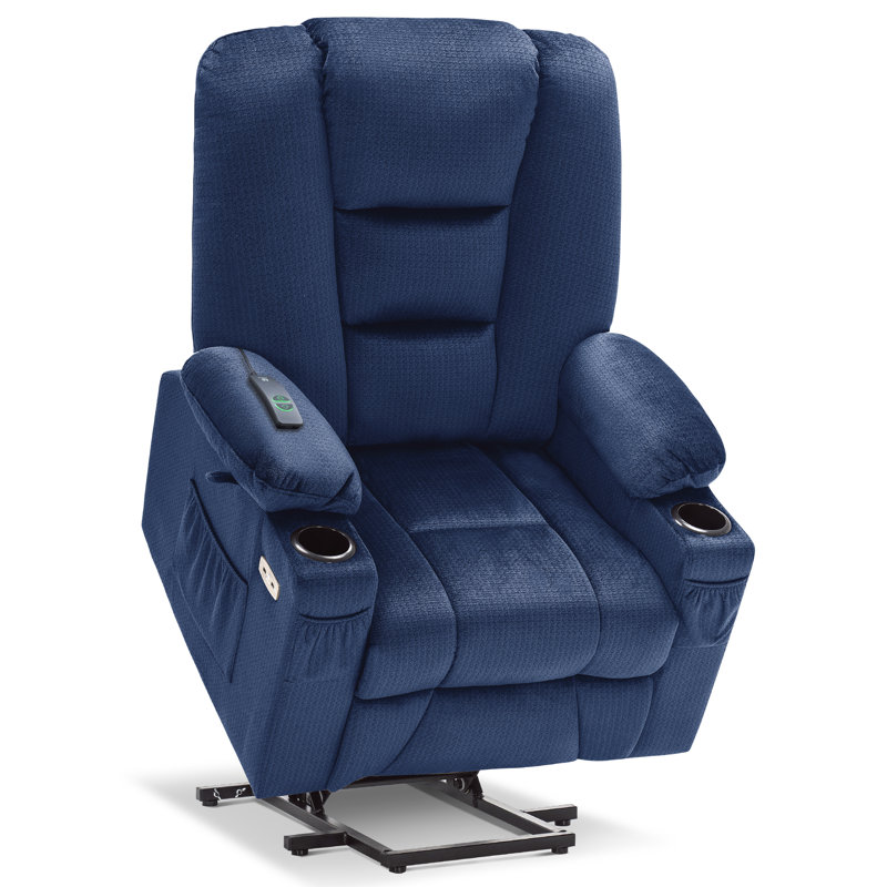 Power Lift Recliner Chair with Massage and Heat, Fabric, Navy Blue
