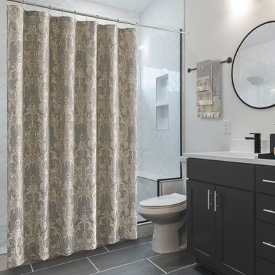 Damask Shower Curtain, Light Gray Waterproof Classic Bathroom Shower Curtain 72"W x 72"L