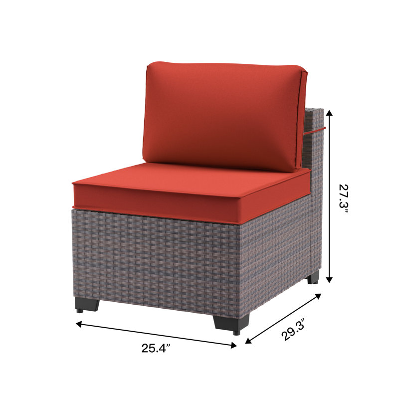 Kalinowski 2-Piece Modern Outdoor Sectional Sofa Set With Adjustable Feet Splash-Proof Cushions & Secure Seat Clips, Red