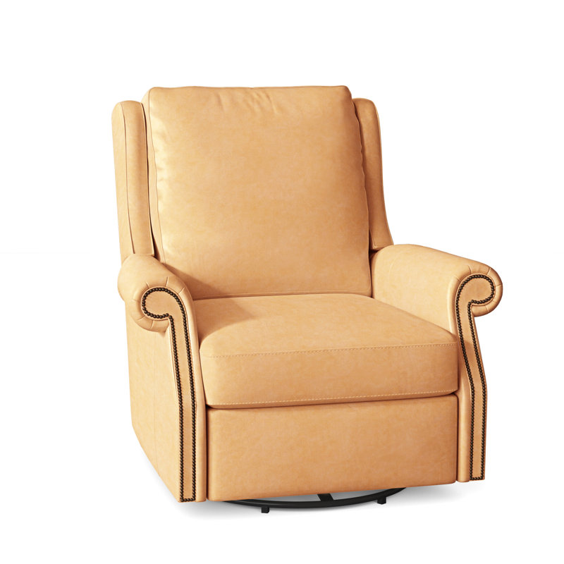 Barcelo Recliner, Rio Mineral Genuine Leather, Natural, Swivel Glider with Manual Recline & Inside Release