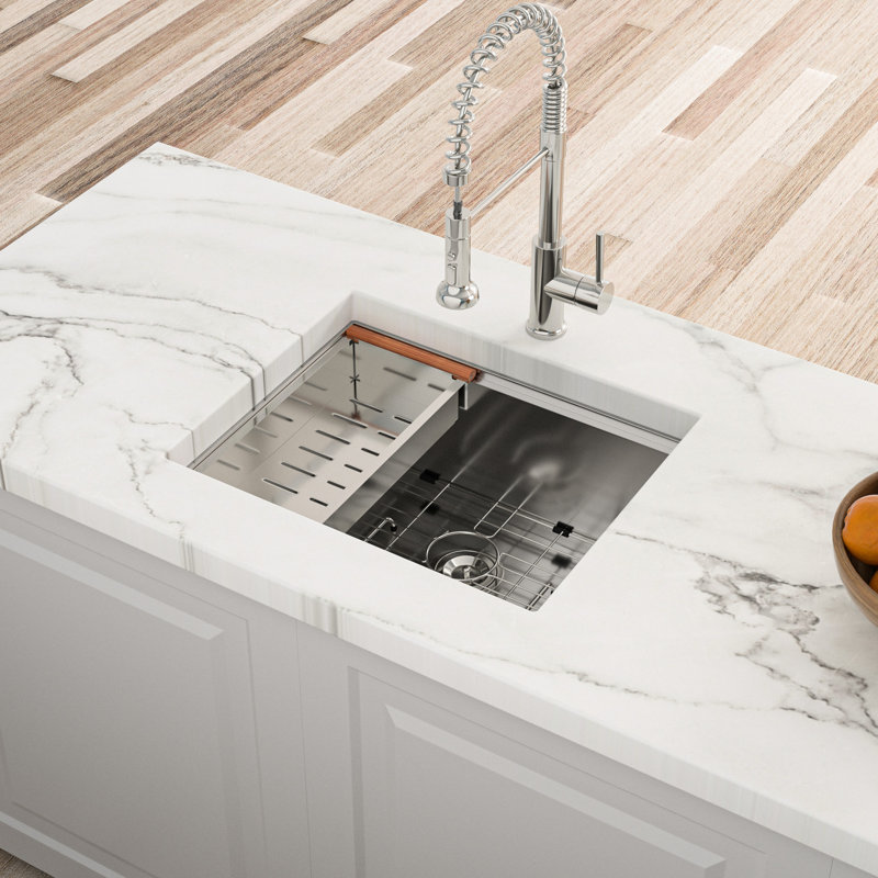 Lavabo de cuisine en acier inoxydable de calibre 16 - 23 po x 19 po x 10 po - surface en acier de 23 po x 19 po x 10 po pour station de travail encastrée, qualité