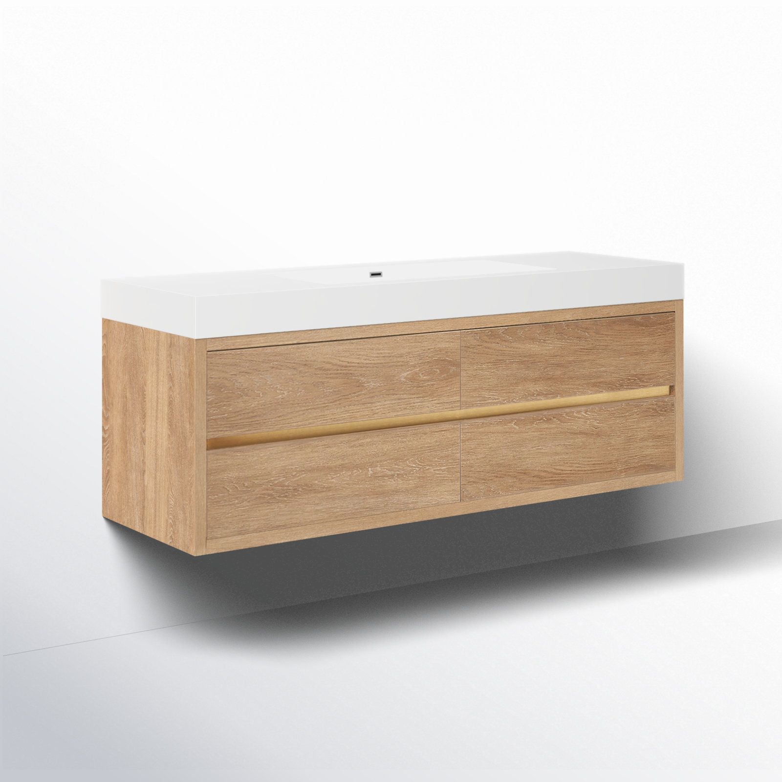 Vali 59.8'' Single Bathroom Vanity, North American Oak Finish, White