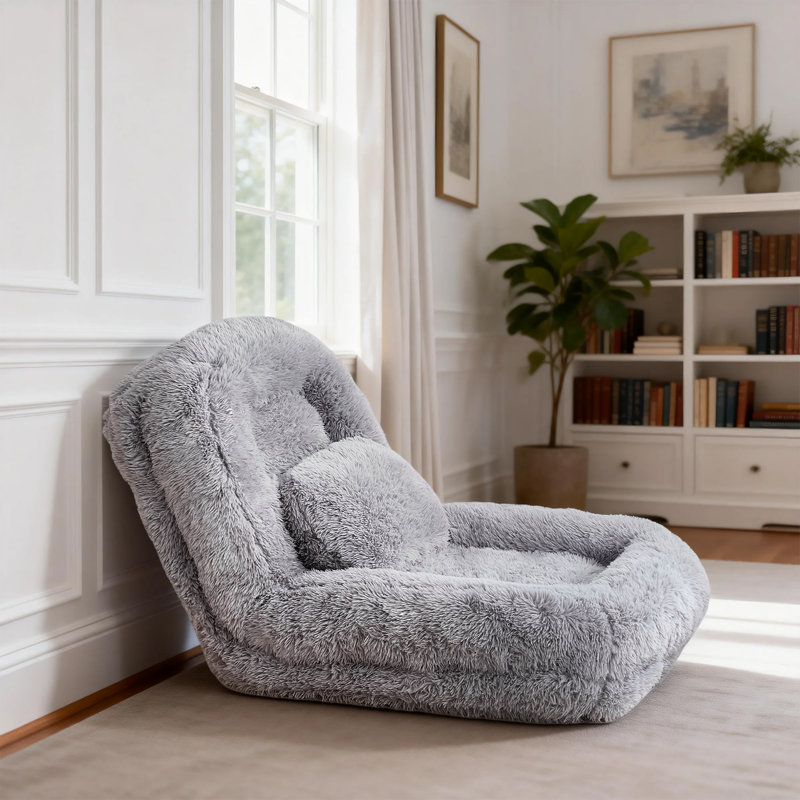 5-Position Adjustable Human Dog Bed Plush Floor Sofa Chair for Gaming, Reading & Napping, Light Gray