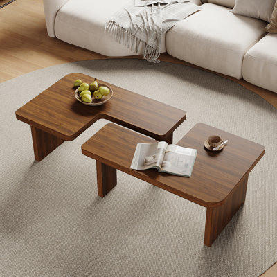 Wood Coffee Table, Mid Century Modern Living Room Table, Free Adjustable Shape, 2 Pieces, No Assembly Needed