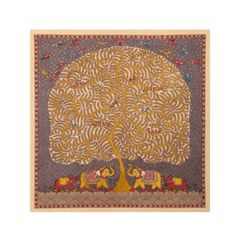 Arbre de vie éléphant - Mata Ni Pachedi | Coton Madarpat | Par Dilip Chitara
