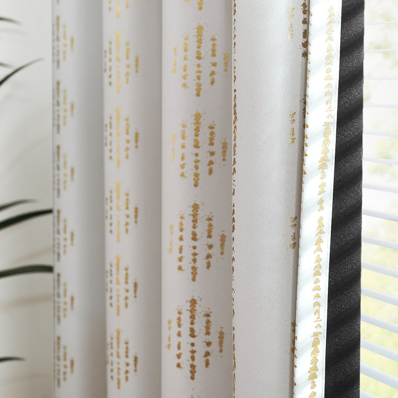 Ayani Bohemian Blackout Curtain Panel, 52" W x 84" L, White/Golden