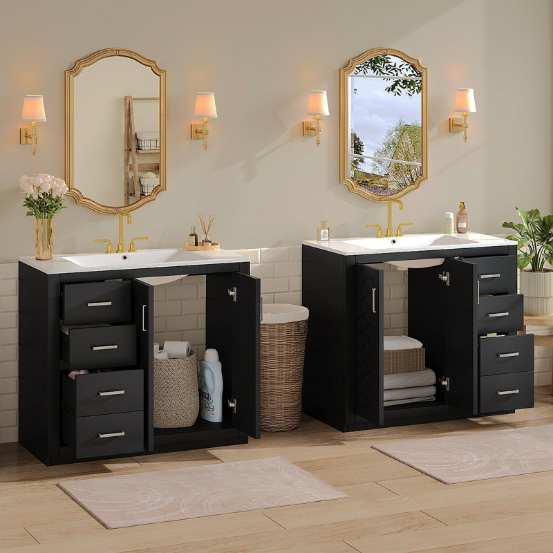 Meuble-lavabo 72 po avec lavabo en céramique (séparé), ensemble de meuble-lavabo autoportant avec tiroirs et portes à fermeture douce
