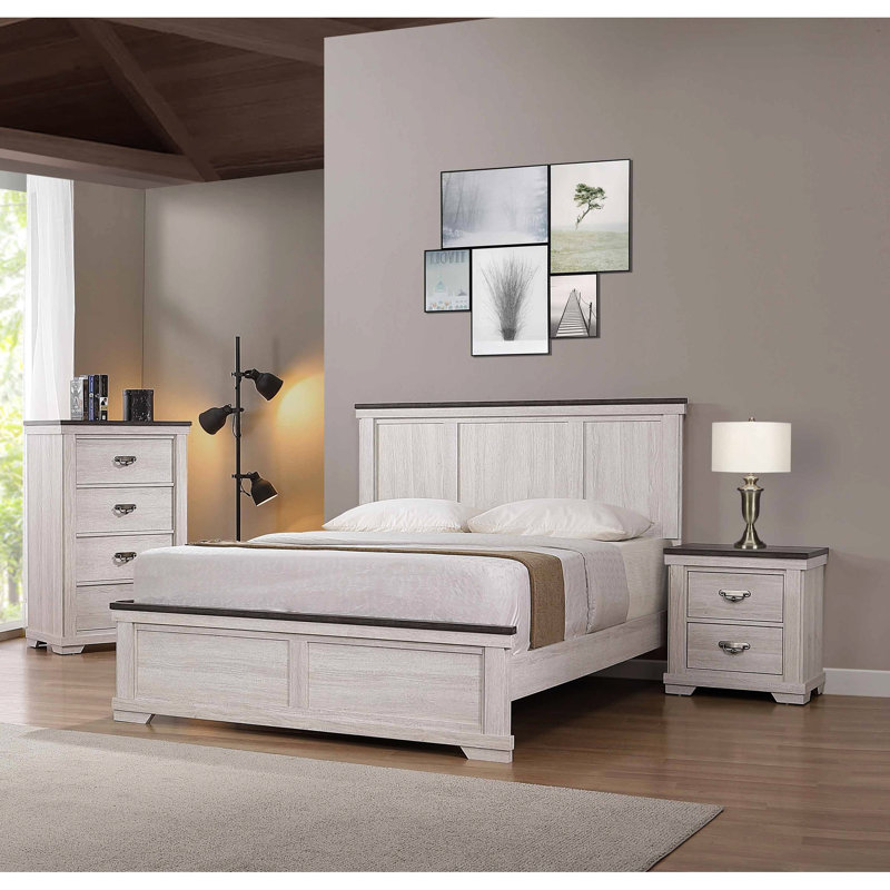 Lit double antique blanc et brun rustique avec structure de soutien