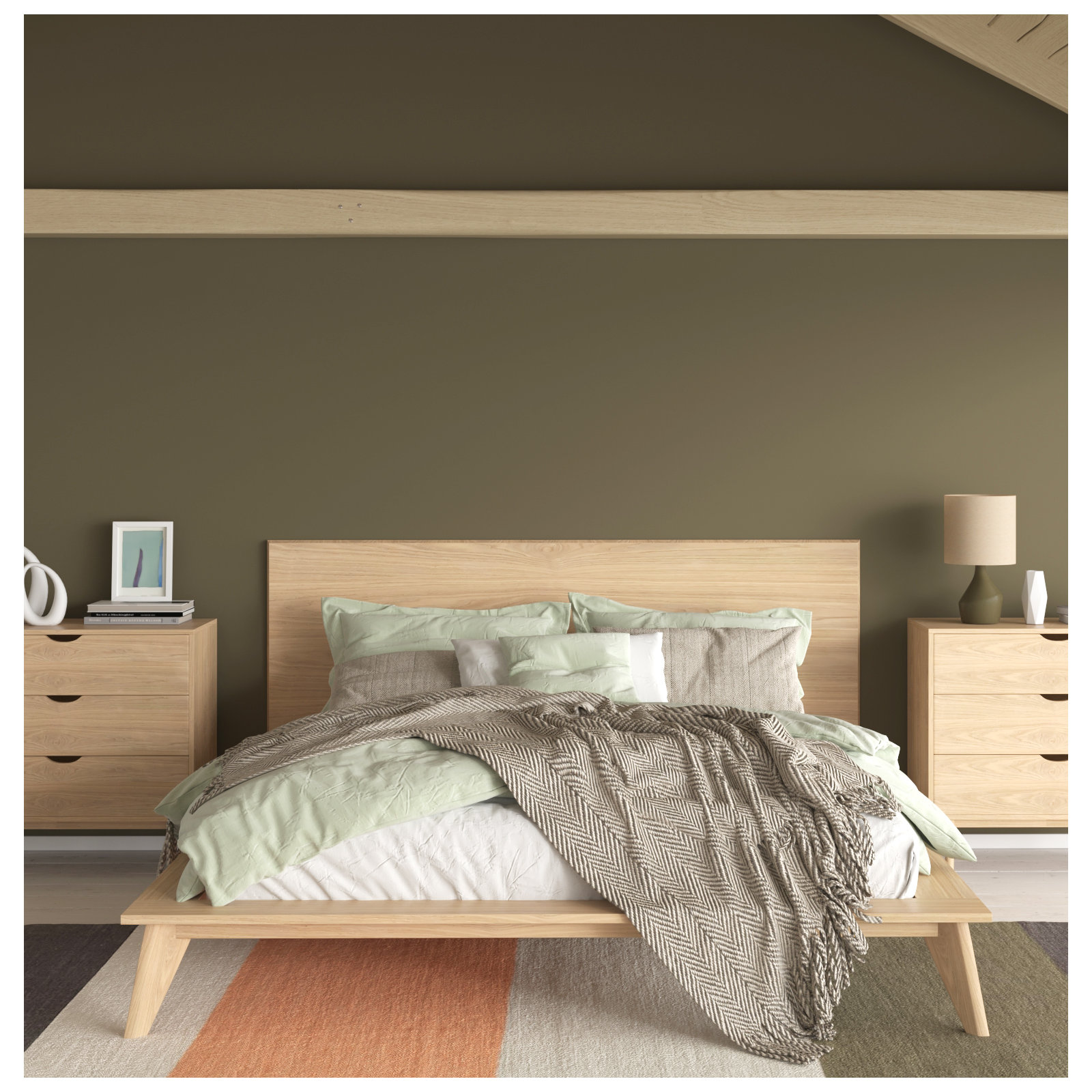 Florian Platform Bed, White Wash, Full / Double