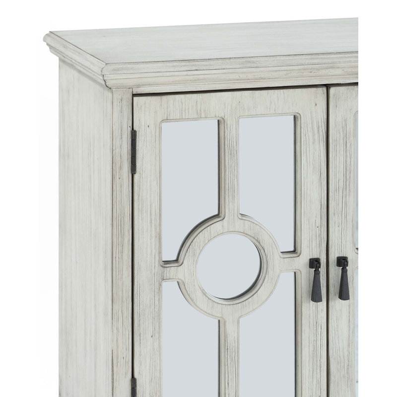 Armoire de rangement classique avec porte miroir, Blanc antique