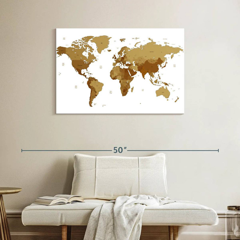 Aliaz Earth Tones World Map, 26" H x 39" W