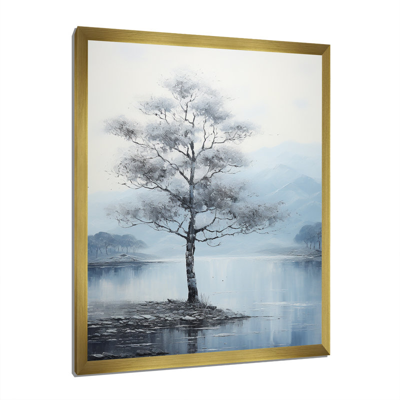 Grey Tree Monochrome Whispers Landscape III - Floral Canvas Prints, Cadre photo doré, H 32 po x l 24 po x P 1 po