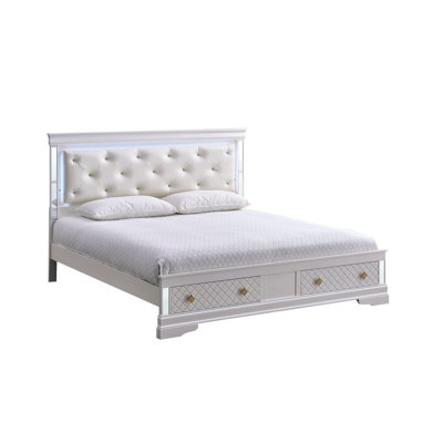 Glory Furniture Naples King Storage Bed, White Pearlescent