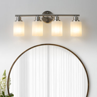 24.4 in. 4-Light Bathroom Light Fixtures Black Bathroom Vanity Light Over Mirror with Opal White Glass Shade