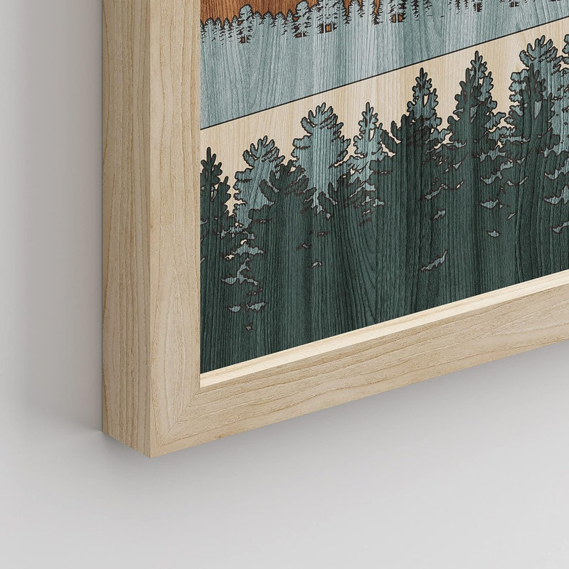 «Western Wood Effect Landscape» IDÉE4WALL, art mural encadré pin vert, ensemble de 3 impressions de montagnes, montagnes, 3 pièces