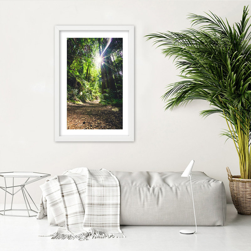 Jungle Forest Nature Green - Single Picture Frame Print, White, 45cm H x 30cm W