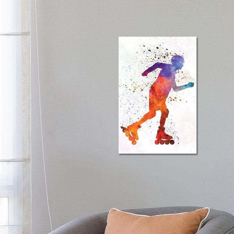 Man Roller Skater Inline In Watercolour III by Paul Rommer - Wrapped Canvas Gallery-Wrapped Canvas Giclée