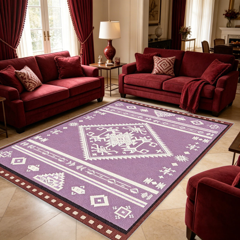 Purple Southwestern Geometric carpet-easy to clean, machine-washable, soft and comfortable; suitable for door mats, kitchens, living rooms, bedrooms, corridors, and laundry areas. Easy to clean, durable carpet for home decoration.