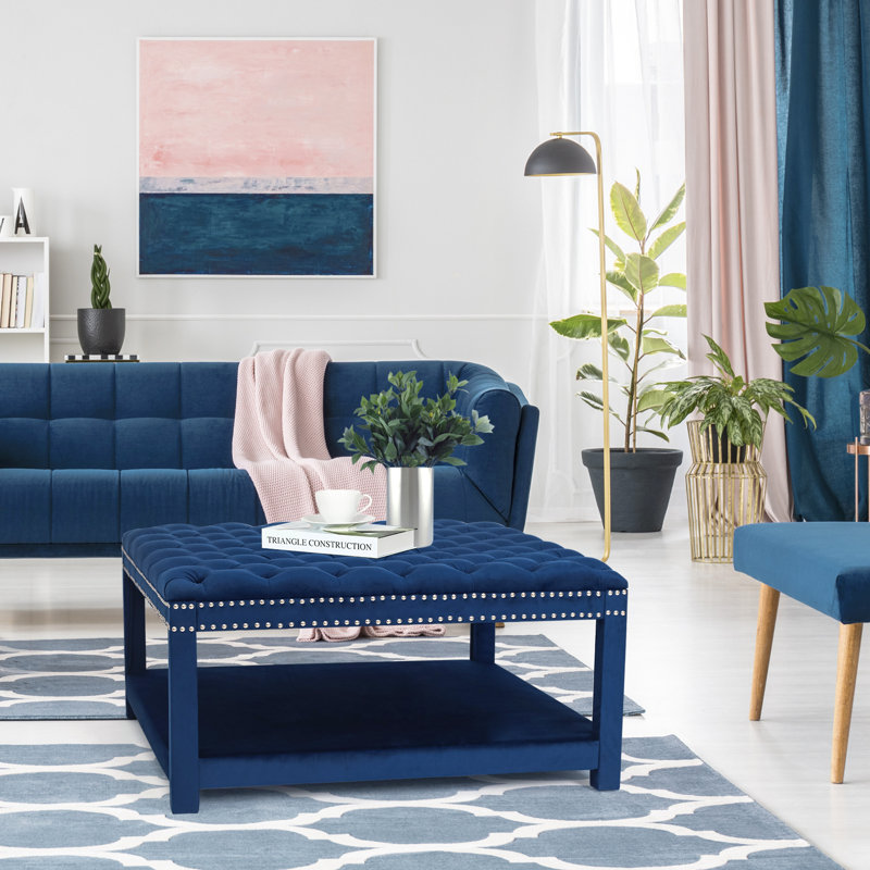 Firdevs Velvet Ottoman, Dark Blue Velvet