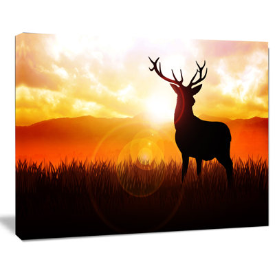 « cerf on pâturage pendant le soleil », impression sur toile tendue