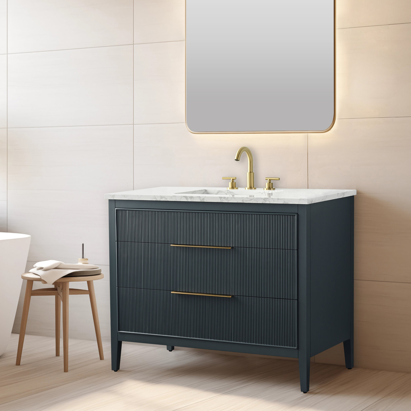 Bilroy 42" Oak Single Bathroom Vanity, Vintage Blue