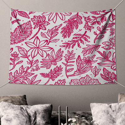 Tapisserie murale «Pink Botanical Illustration» - décoration murale florale