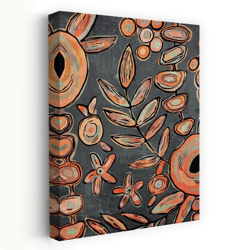 Abstrait floral orange 2 - Art contemporain abstrait noir élégant, 36" H x 24" W