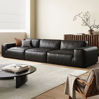 Black Genuine Leather Modular Sofa cushion Fourseat