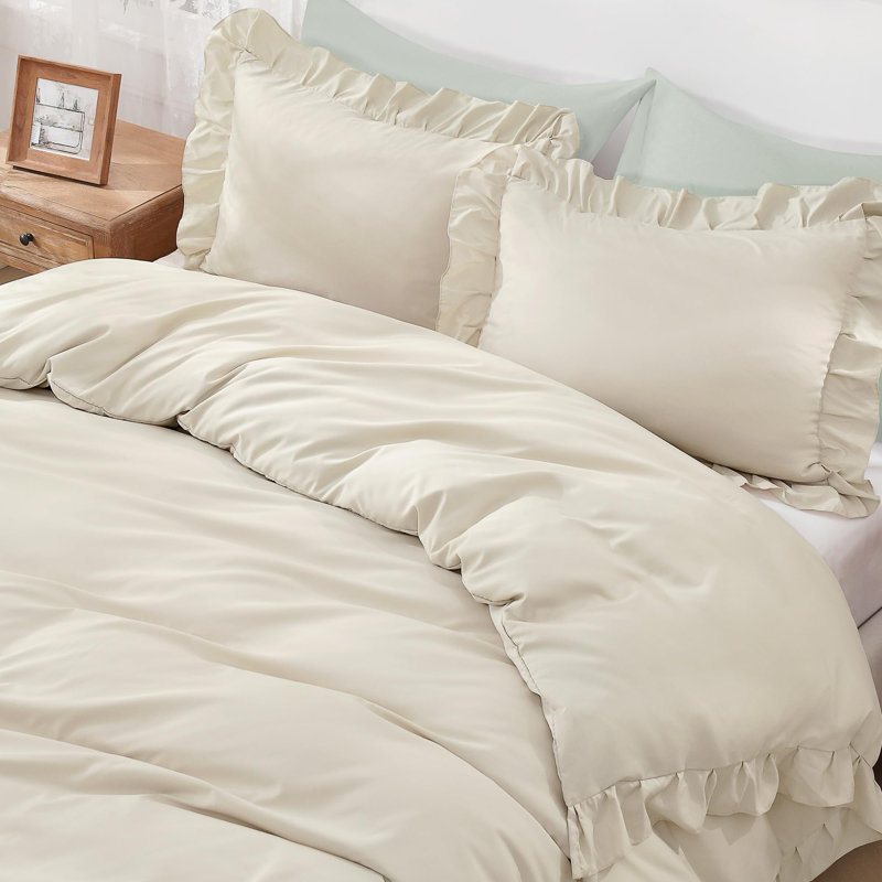 Housse de couette Andency Beige Ruffle, Simple (66 x 90 po), Beige
