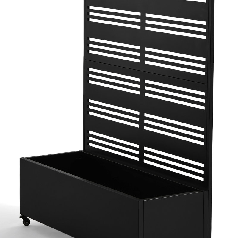 Boîte à fleurs en métal Reed avec treillis et roues, H 70,8 po x l 47,2 po x P 15,7 po, Black