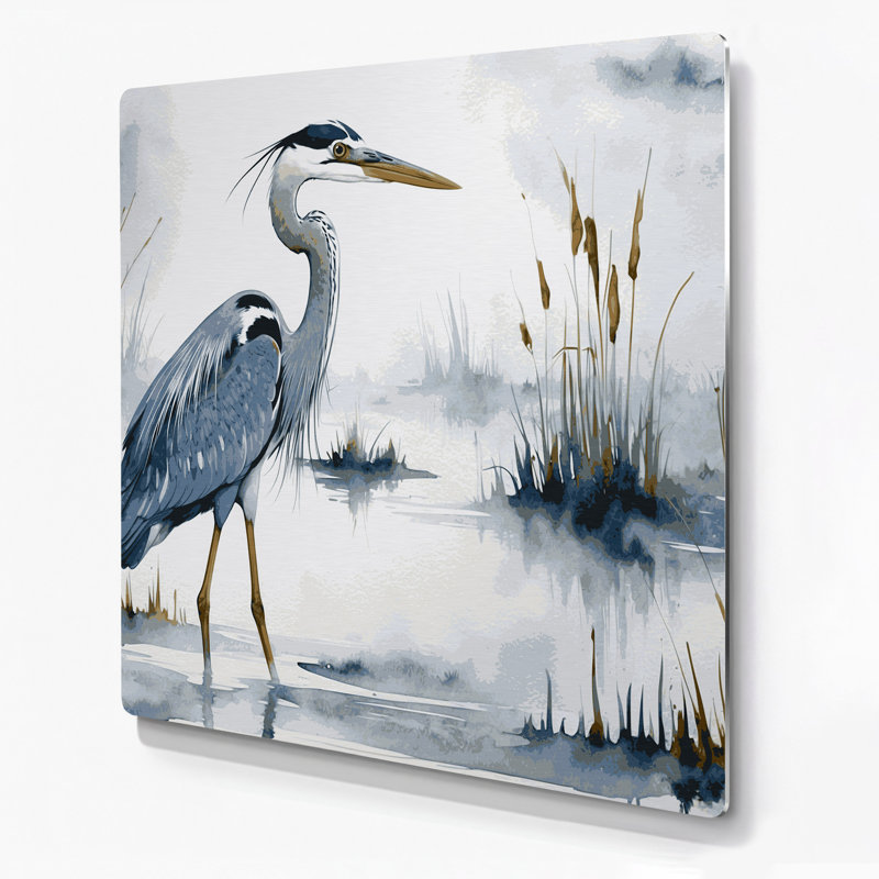 «Birds Great Blue Heron», art mural en métal gris, H 16 po x l 16 po